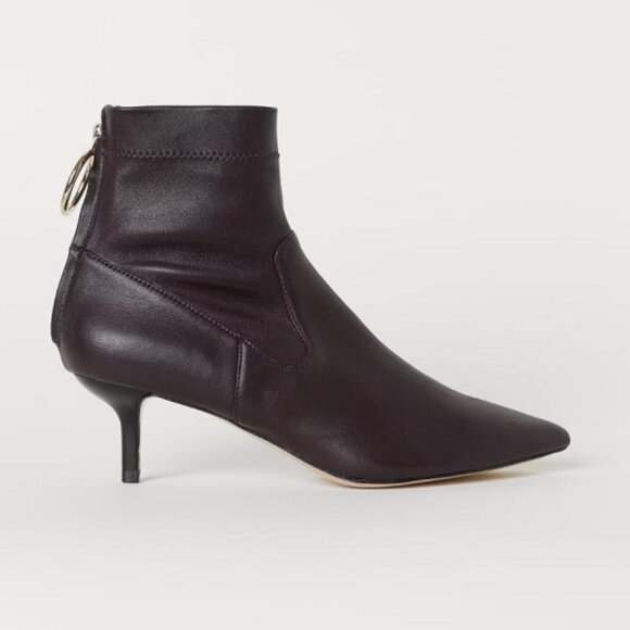 H&M Leather Ankle Boots in Eggplant/Oxblood Red size 38 EU / 7.5-8 US - Picture 1 of 8
